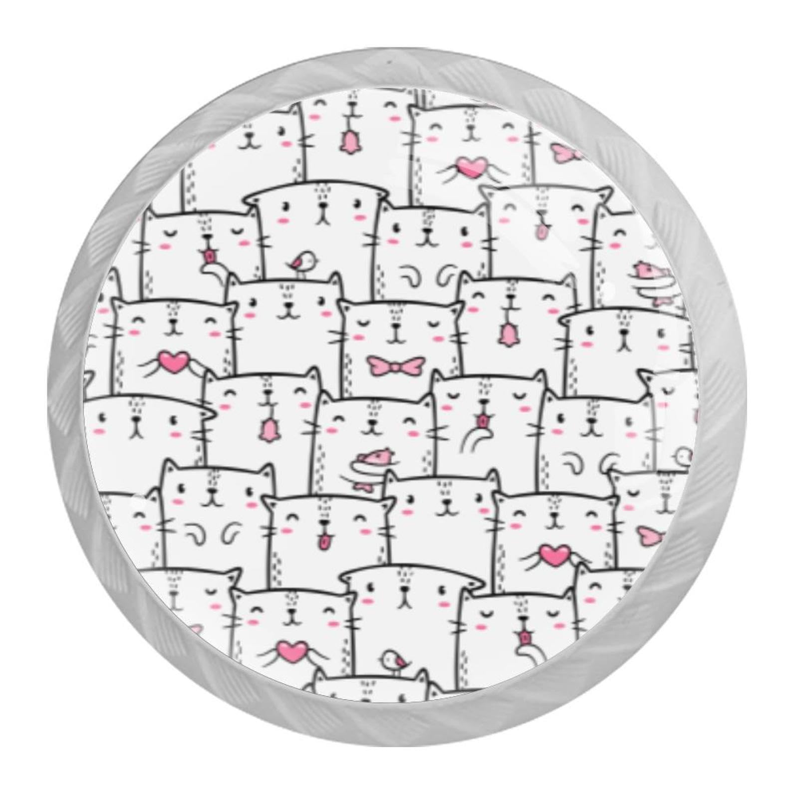 Tqmspg Multi20 4 Pieces Drawer Pulls Cats Doodles Pattern Door Knobs Dresser Handles For Kitchen Wardrobe Cupboard Hardware Furniture