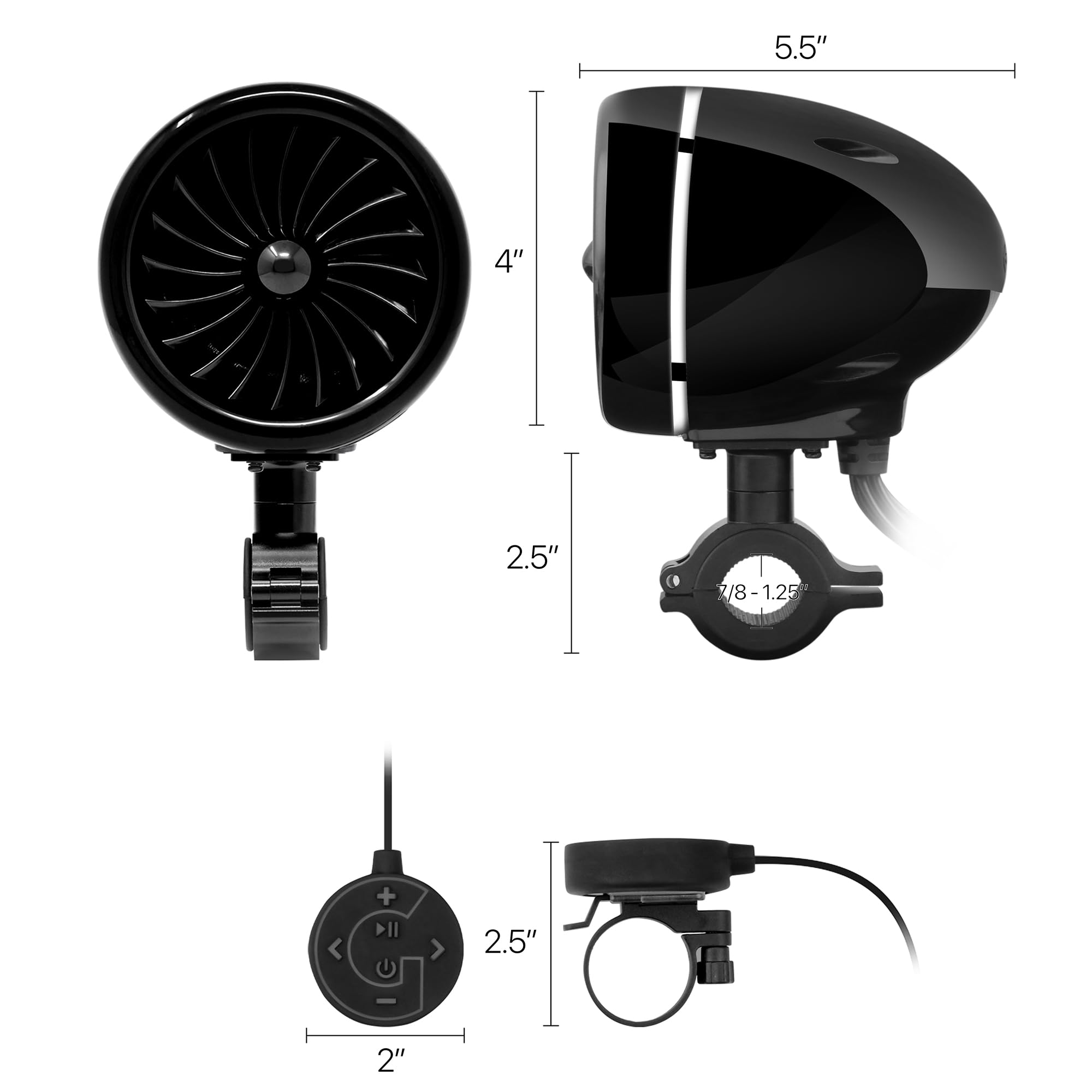 GoHawk Altoparlanti Bluetooth per moto con anello LED, sistema stereo impermeabile da 4 pollici, amplificatore integrato con lettore audio musicale w/USB AUX per Harley ATV Scooter 4 ruote, AJ4-Halo