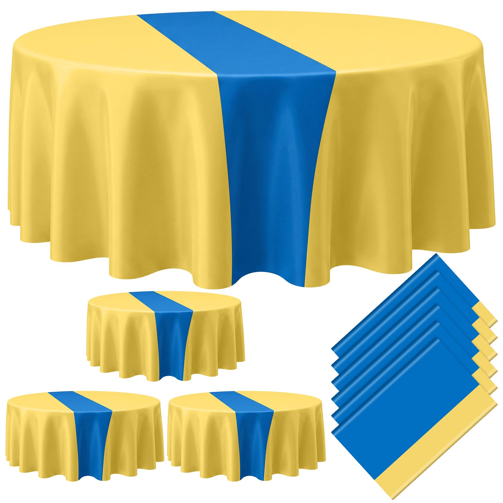 Remagr 12 Pcs Round Plastic Tablecloth 84 Inch Table Cover, Yellow, Blue