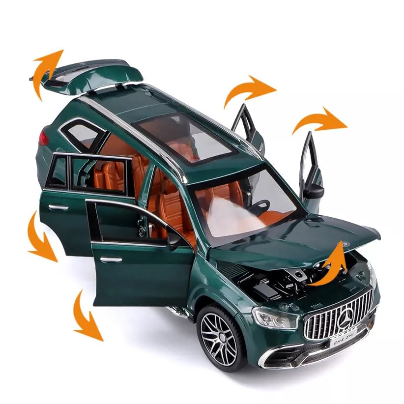 Image of 1:24 Scale Model Diecast Car Benz GLS63 AMG Alloy Collectible Pull Back Toy Vehicle with Light & Sound Openable Doors Gift for Boys Adults Car Enthusiast (Green)