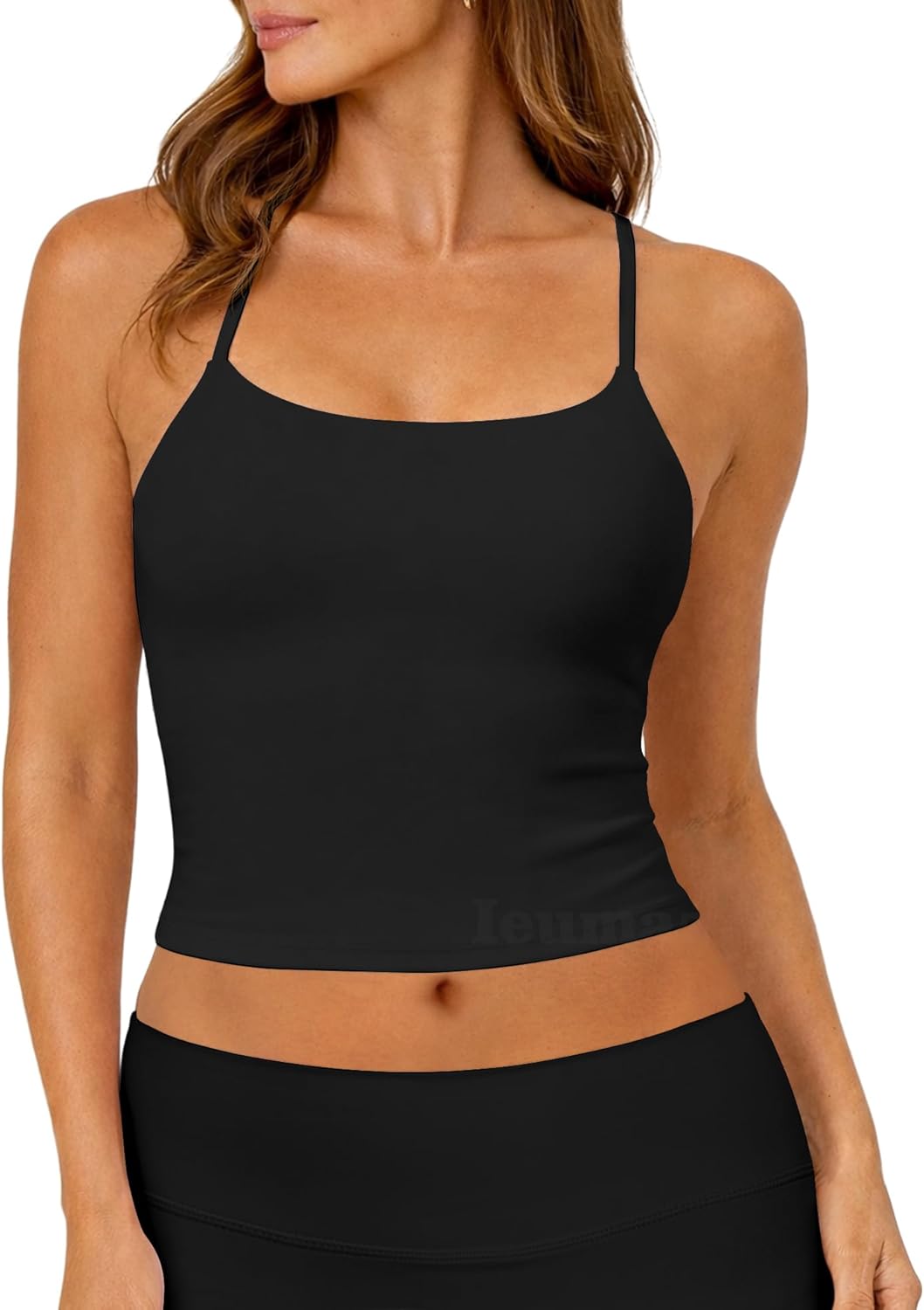 Strappy Crop Top for Women Scoop Neck Longline Gym Workout Sports Bras Built in Removable Pads Yoga Camisole Tank Top
