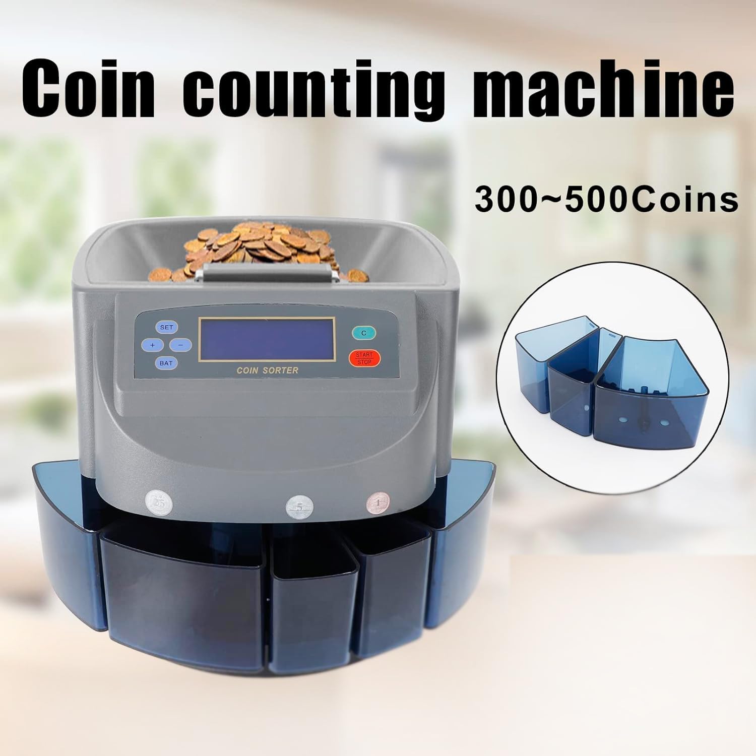 Contamonete, Selezionatrice Elettronica Di Monete Con Display LCD E 4 Cassette Di Raccolta, Design Di Distribuzione Preimpostato, Capacità Di 500 Monete, Adatta Per Aziende, Negozi, Banca, Casa