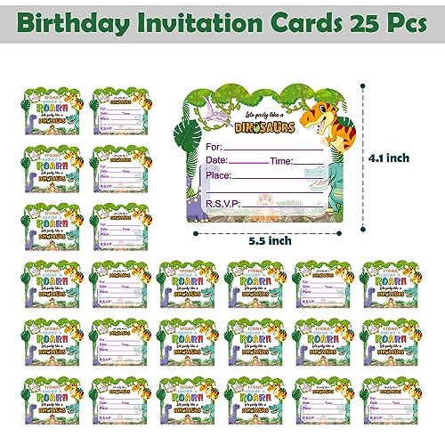 Image of Party Propz Birthday Invitation Cards - 25Pcs,Childrens Birthday Invitation Cards|Jungle Theme Invitation Card For Birthday Boy,Girl|Dinosaur Invitation Cards For Kids Party|Happy Birthday Invites