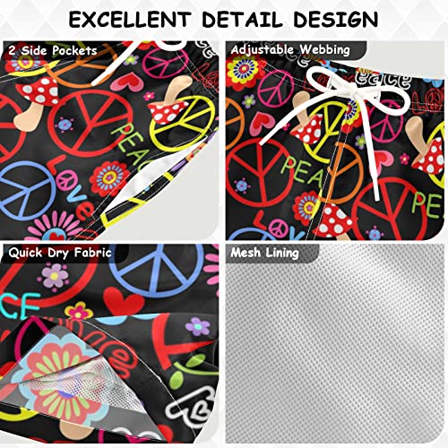 visesunny Hippie Peace Symbol Mushroom and Abstract Flower Swim Trunks Boys Toddler Bathing Suits for Kids Swimwear Baby Boy Swimsuit3