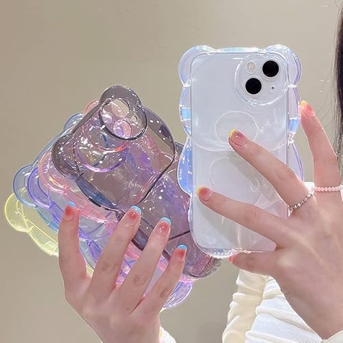 Lizge Ins Korean Cute 3D Love Heart Bear Transparent Phone Case For Iphone 14 13 12 11 Promax Phone Cover, Blue For Iphone 12 #TOP9