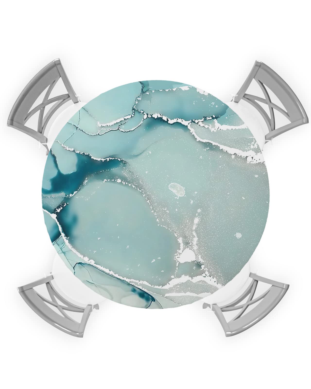 Chees D Zone Blue Marble Crack Table Covers with Elastic Edge,Aqua Gradient Fitted Table Cloth for Round Tables,Modern Abstract Art Oil Proof Waterproof Tablecloth for Outdoor Picnic Party 45-54in