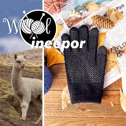 ineepor Alpaka Handschuhe Herren Damen Winter Strickhandschuhe Thermo Warme Wolle Gloves Touchscreen Dünne Grip Weich Rutschfest Flexible