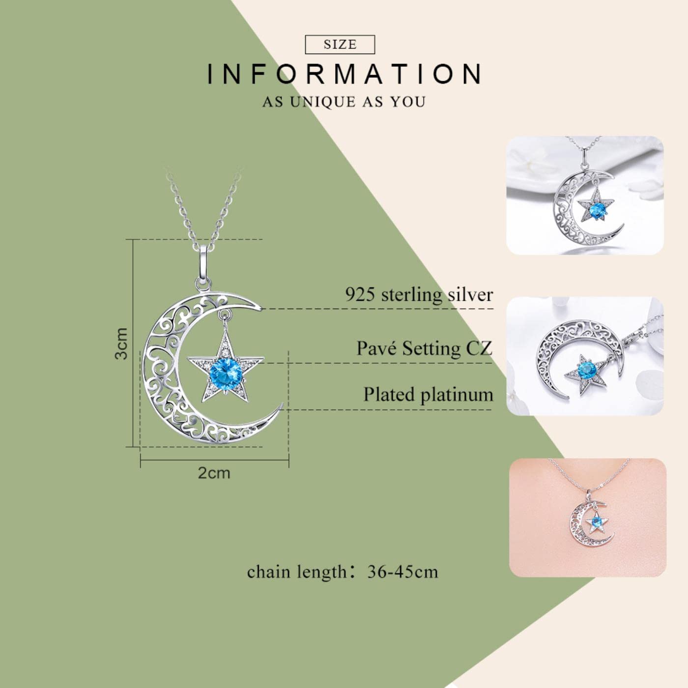Ciondoli romantici per collane con Luna e Stella in Argento Sterling 925 per Regalo di Gioielli con Collana di Moda da Donna