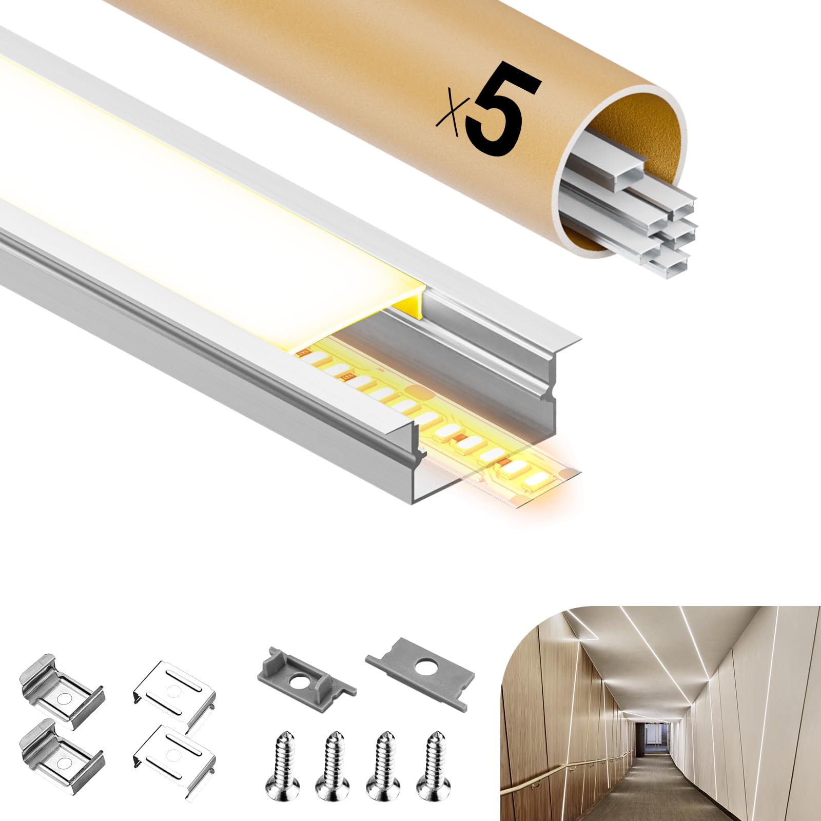 30 x profil LED do suchej zabudowy 2 m (łącznie 40 m) szyna LED do taśm LED, listwa sufitowa profil LED i dyfuzor LED, z zaślepkami i klipsami montażowymi – 2000 x 15,8 x 15,8 mm (WJ008_5 x 2