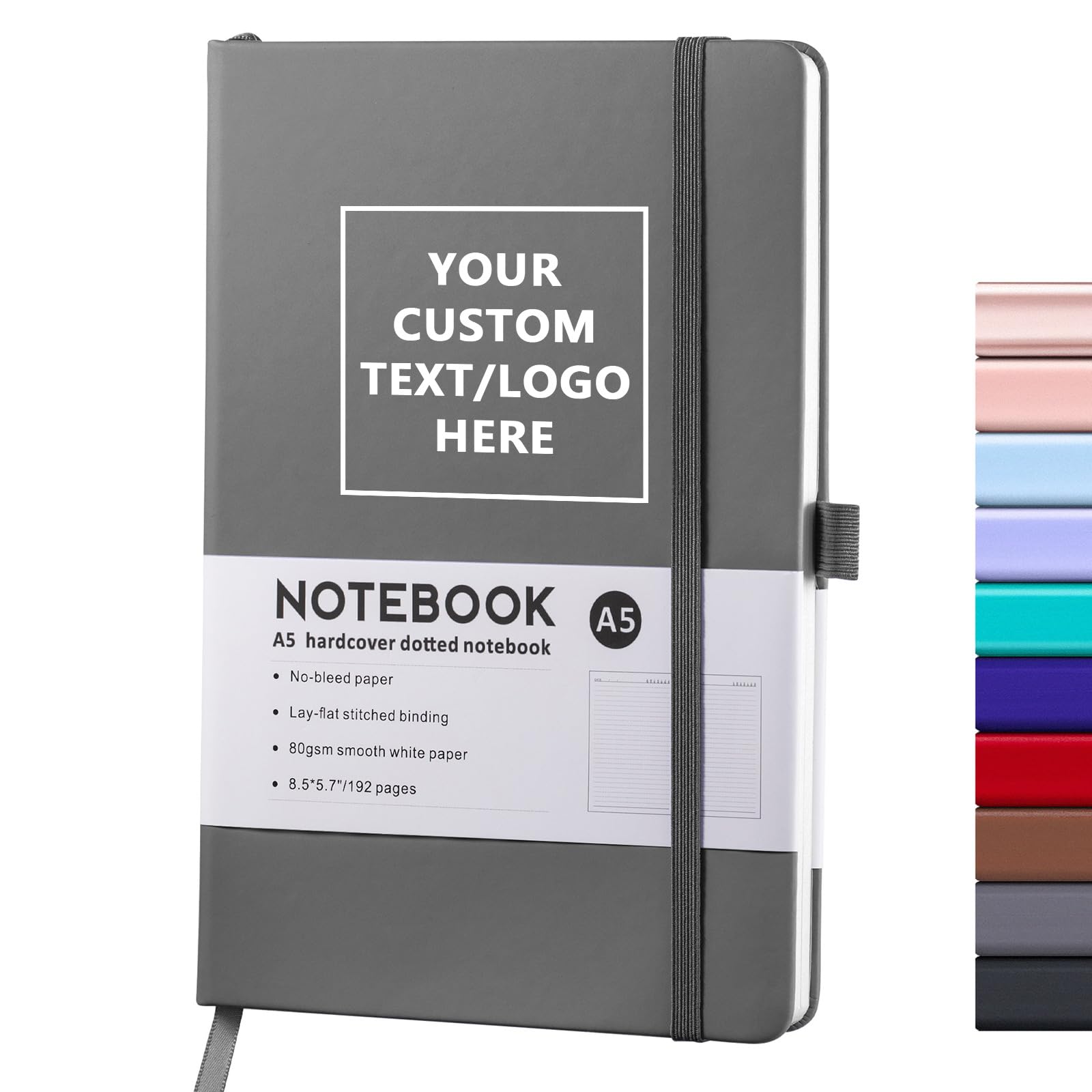 Vebermo Personalised Notebook-Can Engrave Logo/Text/Image, Customisable A5 Journal Notebook Daily Journals For Writing-192 Lined Pages 8.5 x 5.71 Inch,Grey — image 1