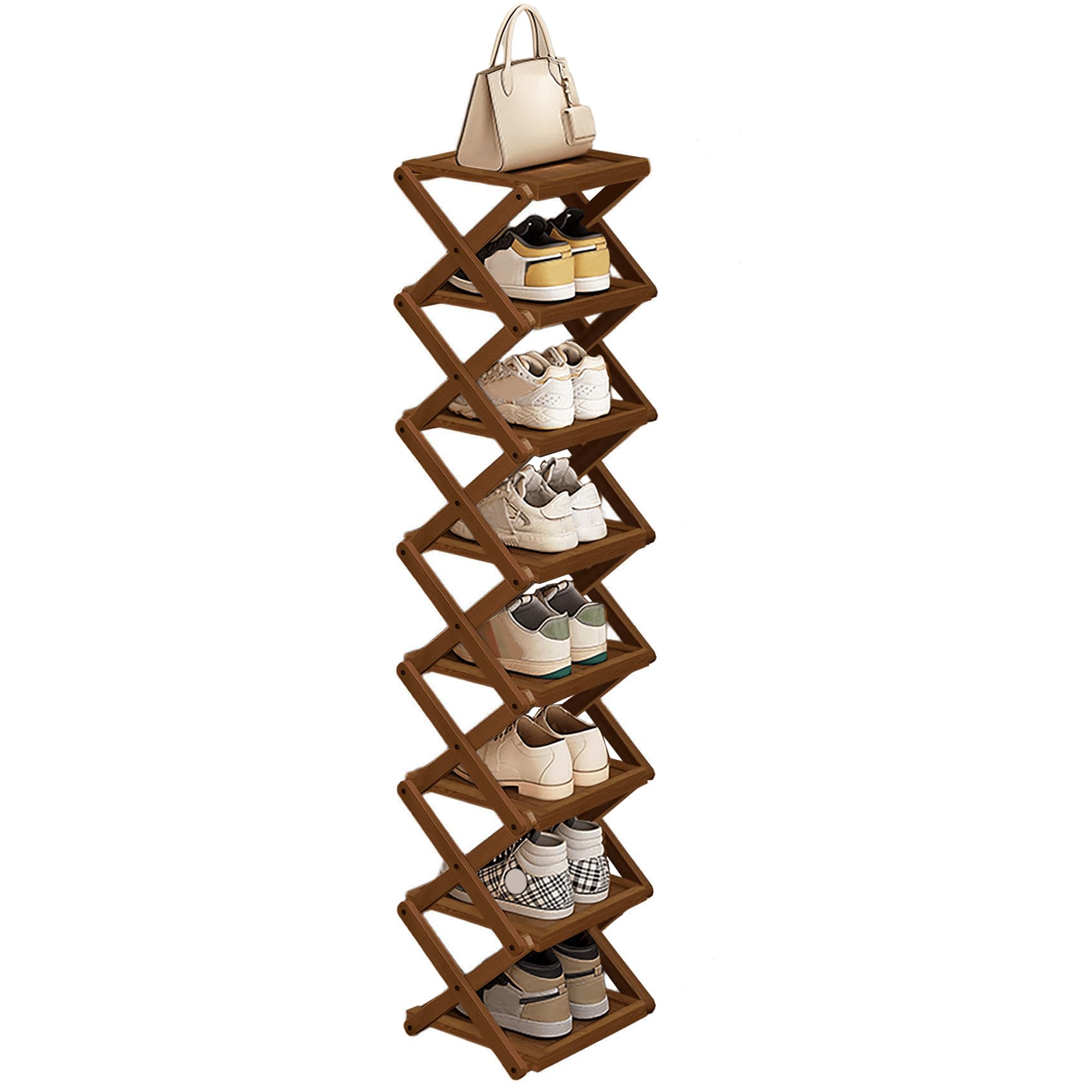 Simcat 8 Tier Shoe Rack,Space Saving Shoe Storage Organiser,Natural Bamboo Rack,Easy Assembly & Strong Design Shoe Shelf for Hallway, Living Room, Bedroom 8 Tier