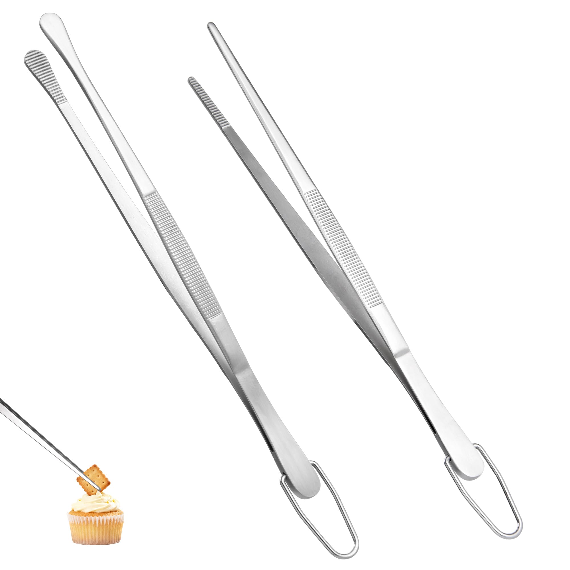U-Taste Kitchen Cooking Tweezers, 18/8 Stainless Steel Tongs Set of 2, 8in