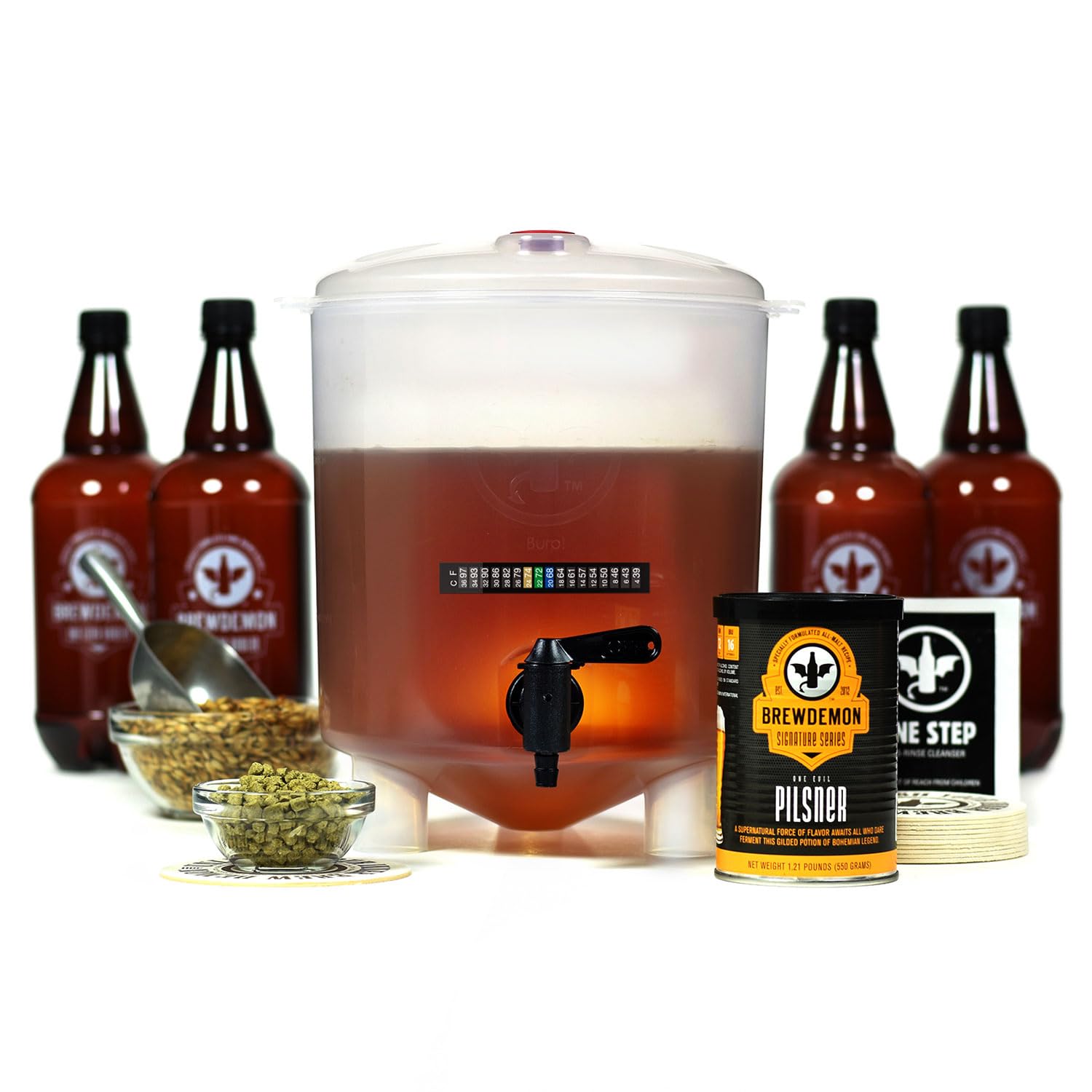 Kit de fabricación de cerveza artesanal más botellas, nuestro fermentador cónico elimina los sedimentos y hace que el embotellado sea muy fácil, 1 galón. Receta incluida