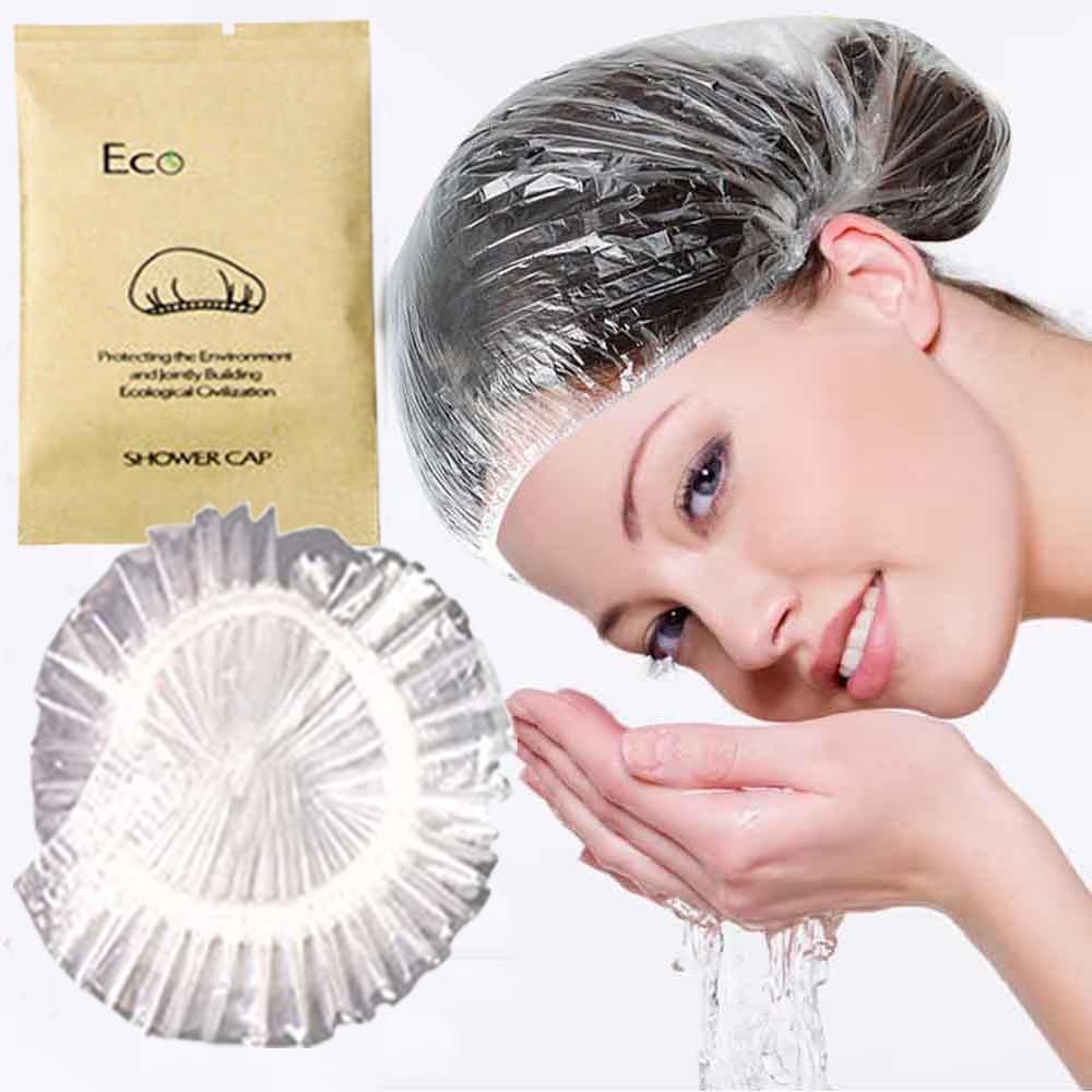 50Pcs Luxury Individually Wrapped Disposable Shower Caps; Eco-Friendly Waterproof Elastic Bath Caps;Multipurpose Travel Shower Cap;Hair Processing Caps for Hair Treatment, Salon, Spa, Hotel, Travel