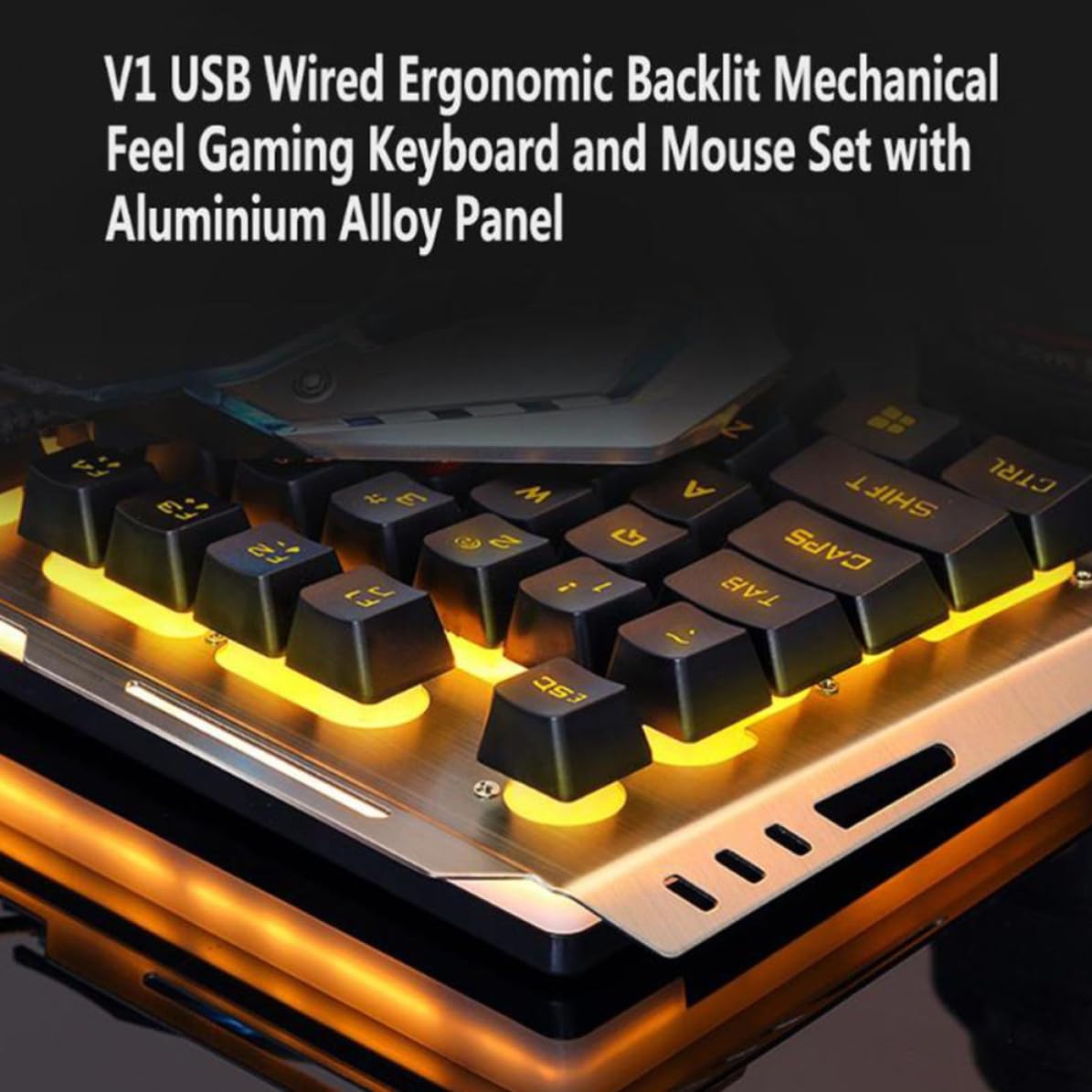 Levemolo Teclado Mecánico y Ratón para Juegos Diseño Retro, Botones Flotantes de Alta Elasticidad, Color Negro y Material Plástico Resistente para Uso Ergonómico