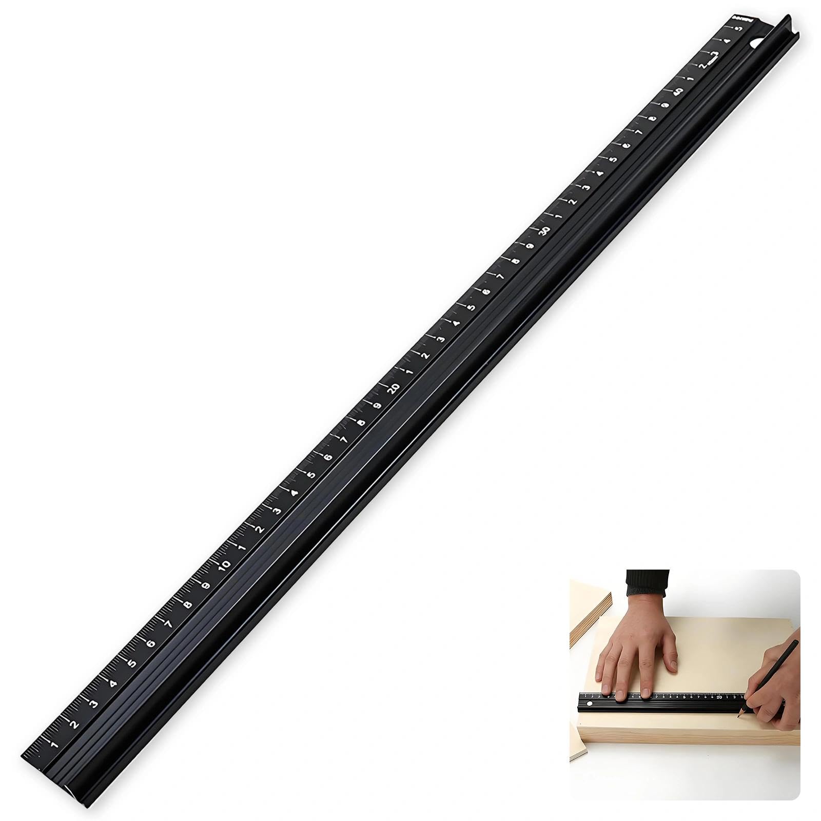 45cm Black Aluminium Cutting Ruler, with Raised Grip, Metal Safety Ruler, Multifunctional Precision Metal Safety Rulers, for Length Measurement (Black)