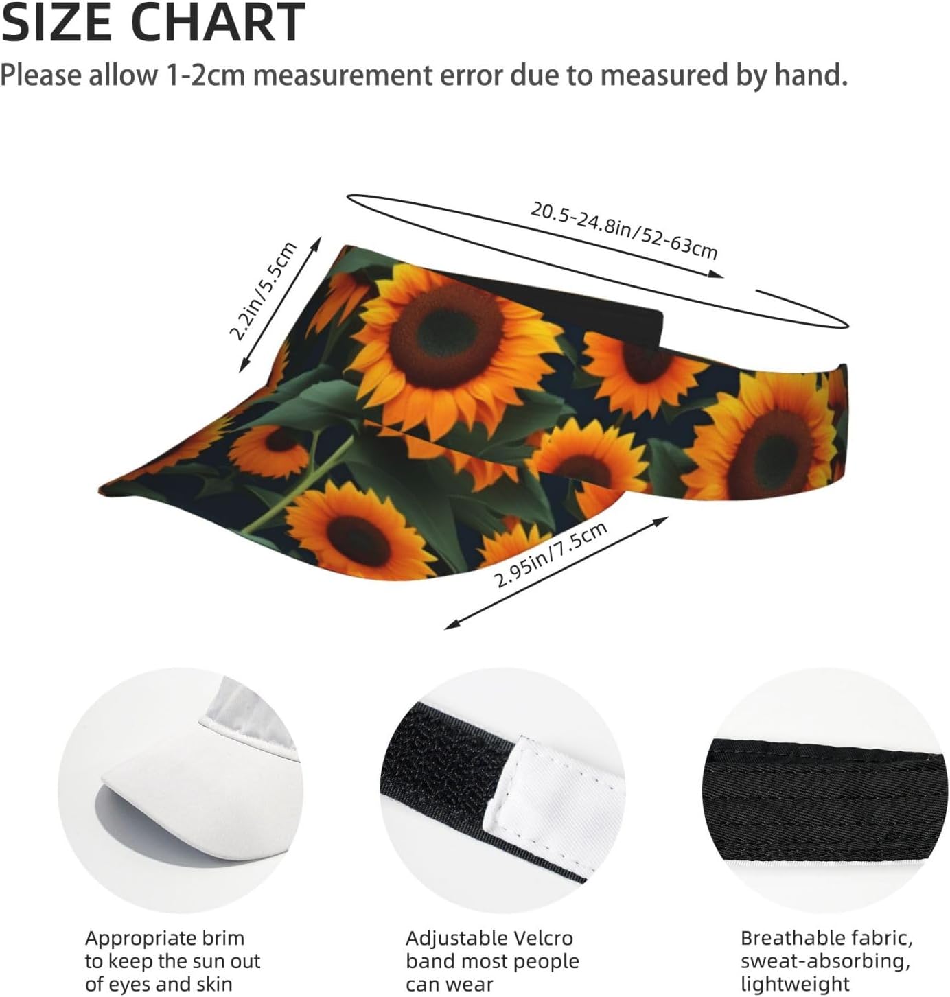 Orange Sunflower Print Sports Sun Visor Hats Adjustable Running Golf Tennis Sun Cap for Women Men