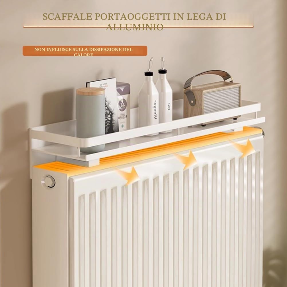 Mensola sopra Termosifone Bianco, Mensola per Termosifone Rimovibile, Mensola Termosifone con Spazio di Stoccaggio, Senza Foratura Easy Fit, Mantenere la Ltanza Ordinata,40cm/15.75in
