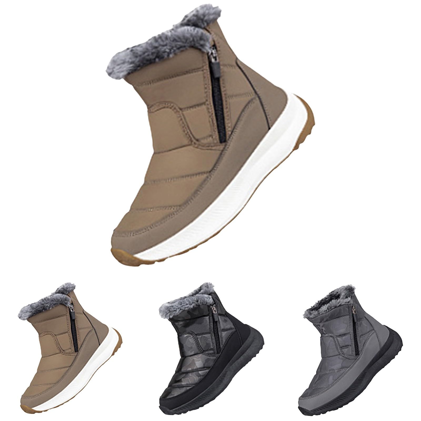 Générique Botte De Neige Femme Fourrées Chaude Imperméable Bottines Confortable Antidérapantes Large Chaussures Chaudes Repousse La Neige Fondue Latéral Zip Bottes Pour Trajets Quotidien