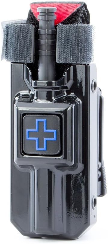 RIGID TQ Case for Generation 7 C-A-T Tourniquet, Belt (Tek-Lok) Attachment. Fits Generation 7 and Previous Versions of the CAT Tourniquet (Tourniquet Not Included) (High Gloss Black with Blue Cross)