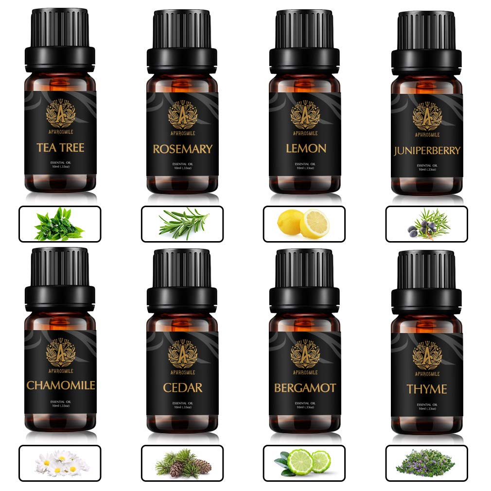 Aromatherapie Thymian ätherisches Öl Set für Diffusor, 100% reine Bergamotte ätherisches Öl Kit für Hause, 8x10ml Kamille ätherische Öle Set- Zeder,Zitrone,Rosmarin,Teebaum Öle...