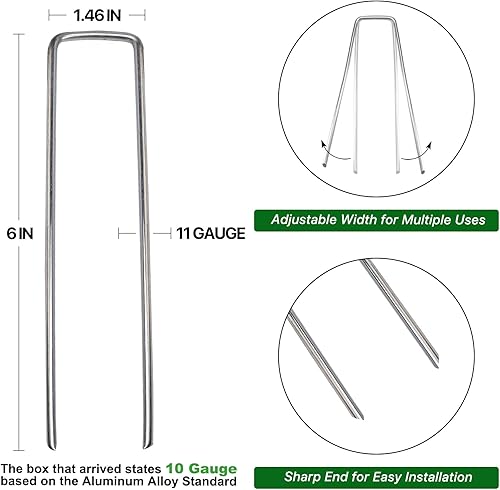 Miniatura 12 de Estacas de jardín en forma de U, 180 paquetes de estacas de riego de calibre 11 de 4 pulgadas, grapas galvanizadas resistentes para tubos, césped