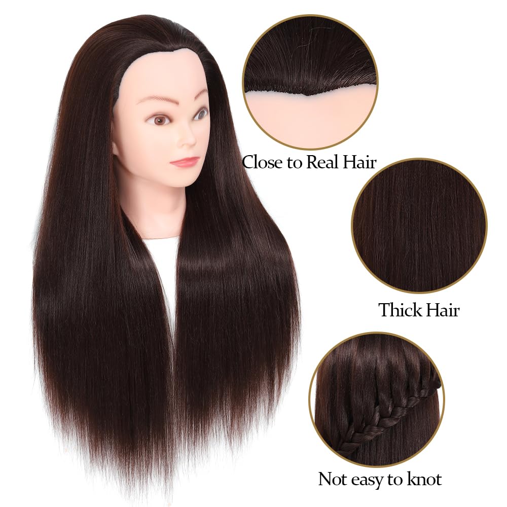 Training Kopf, 26-28" 100% synthetische Faser lange Haare Friseur Kosmetologie Schaufensterpuppe Puppen Kopf für Stying Üben mit kostenlosen Klemme Flechten Set (04)
