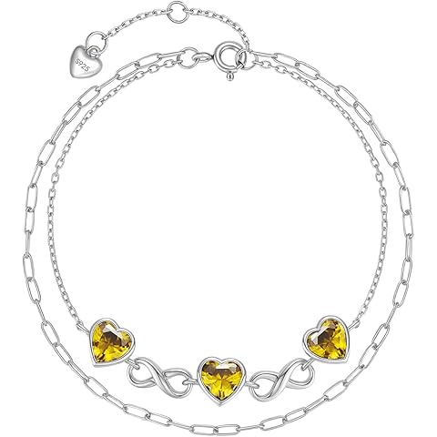 Birthstone Heart Infinity Bracelet for Women, 925 Silver Infinity Charm Link Bracel...