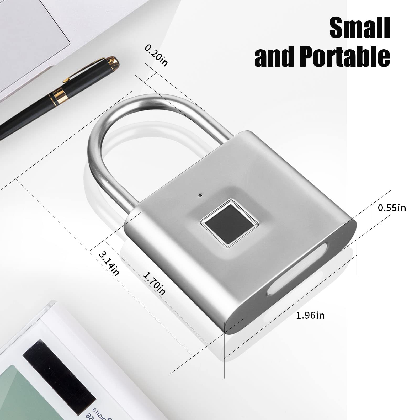Candado portátil de carga USB con llave de emergencia, candado inteligente, desbloqueo rápido, impermeable y resistente al óxido, candado para almacenes, gimnasio, escuelas, hogares, armarios