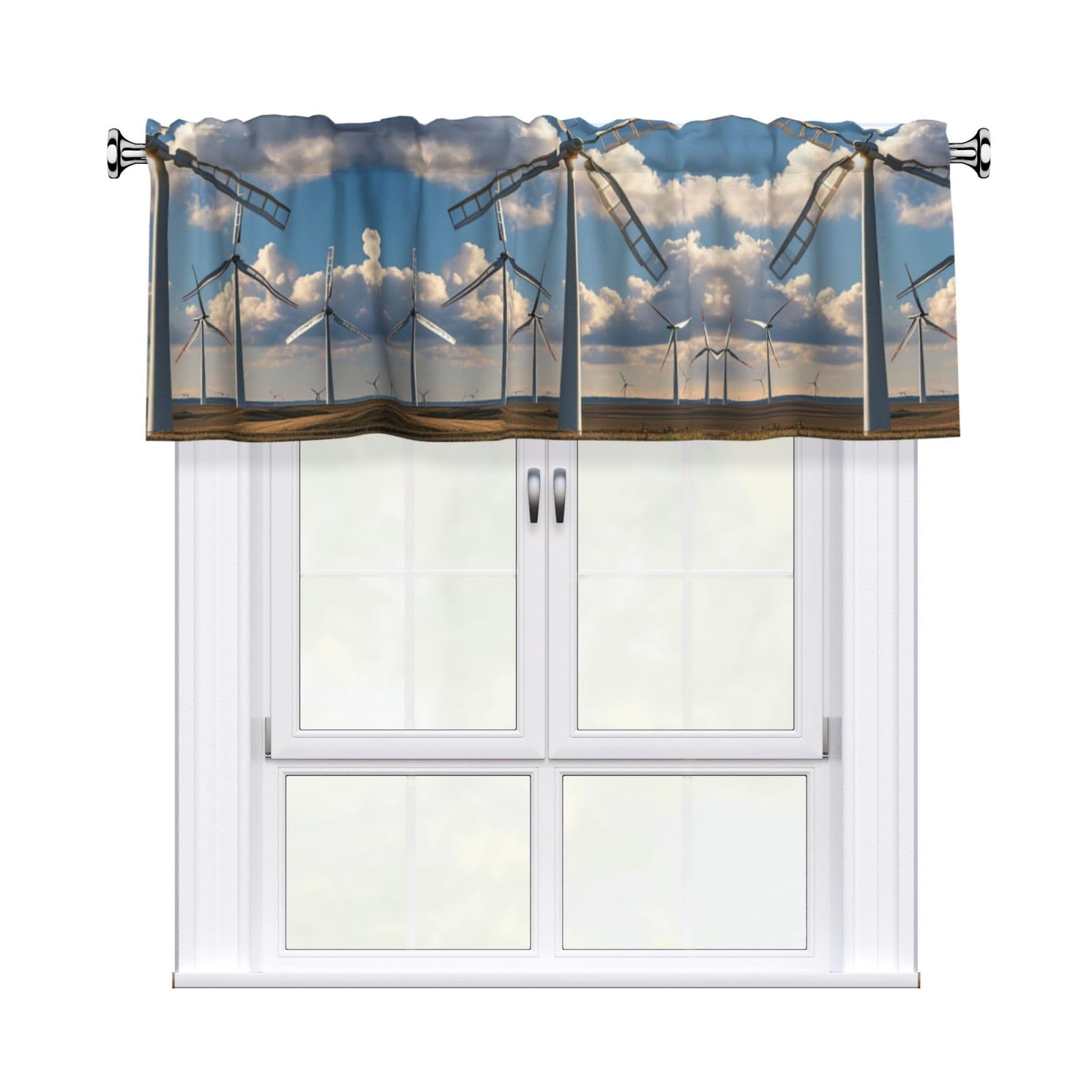 LMNGH Windmills Curtain Valance for Windows,Kitchen Window Curtains Blackout Drapes Window Treatments Decorative Rod Pocket Short Curtain for Living Room Bedroom,54" W x 18" L