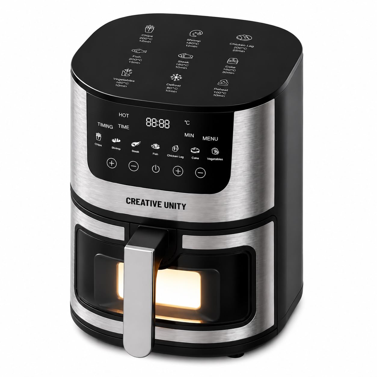 CREATIVE UNITY 7L Stainless Steel Air Fryer, 2400w Smart Oven With Digital Touch Screen Oil-Free Fryer, Timing And Temperature Adjustable For Quick Meals | FREE 100 PCS Air Fryer Paper Liners Square-image-41