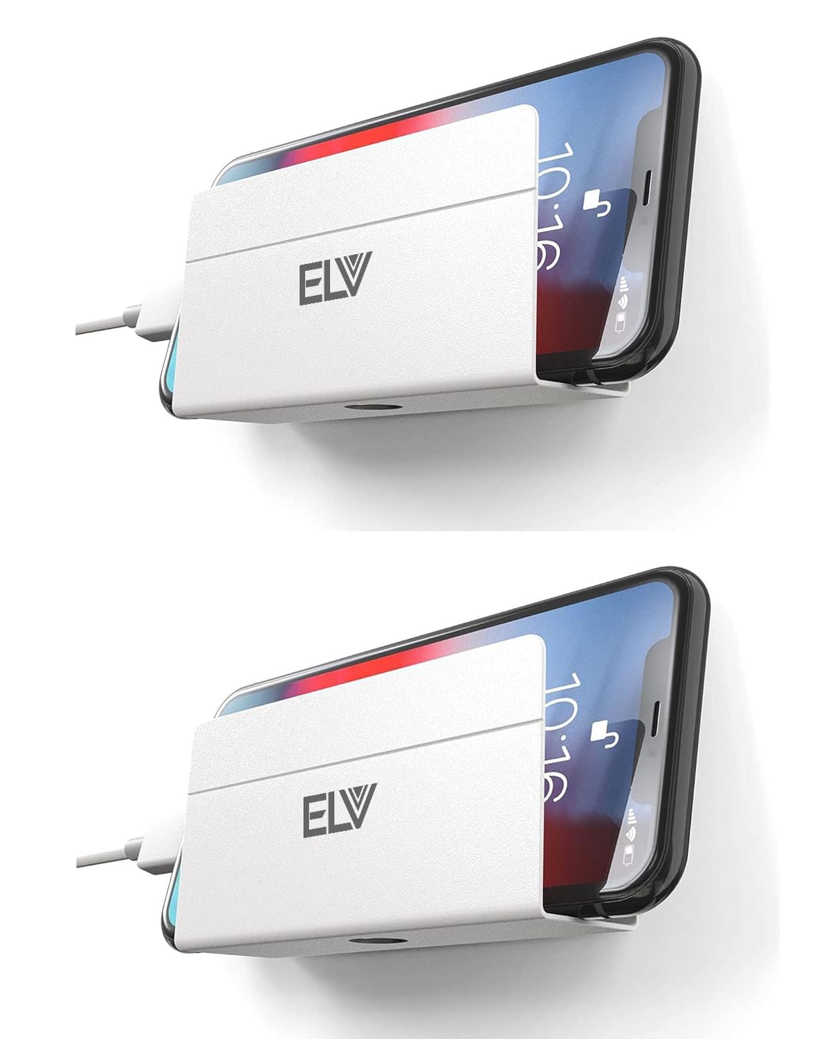 Elv Wall Mount Mobile Holder, Mobile Stand for All Smartphones with Strong Adhesive Strips, Compatible with iPhone, Smartphone and Mini Tablet (2 Pcs.) - White (B096YC5YN3) Amazon Price History, Amazon Price Tracker