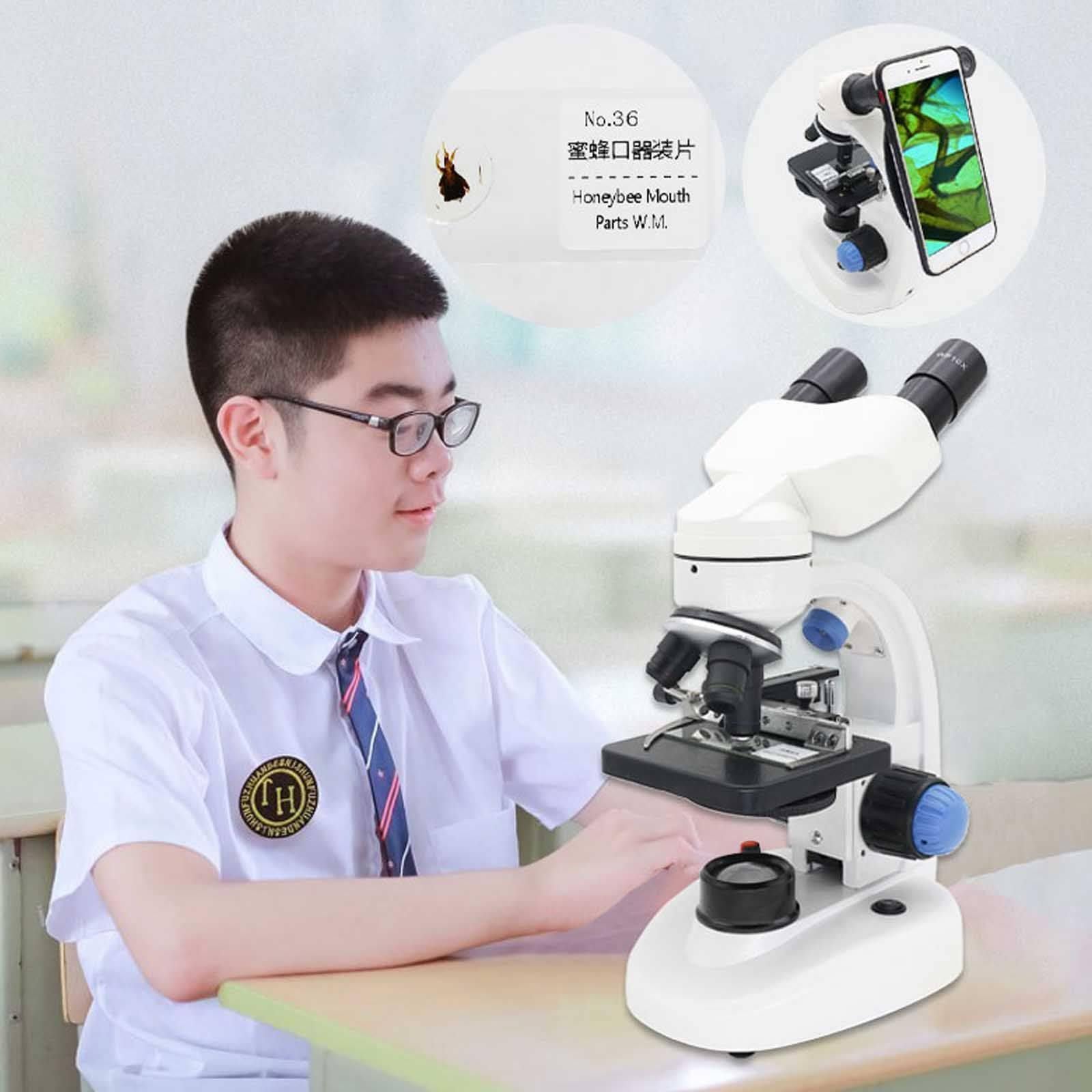 Microscopio Compuesto De 2 Piezas, Microscopio De Laboratorio Profesional 40x-1000x, Oculares Wf10x Y Wf25x, IluminacióN Led Dual Y Platina MecáNica De Dos Capas, Microscopio Para Adultos,White