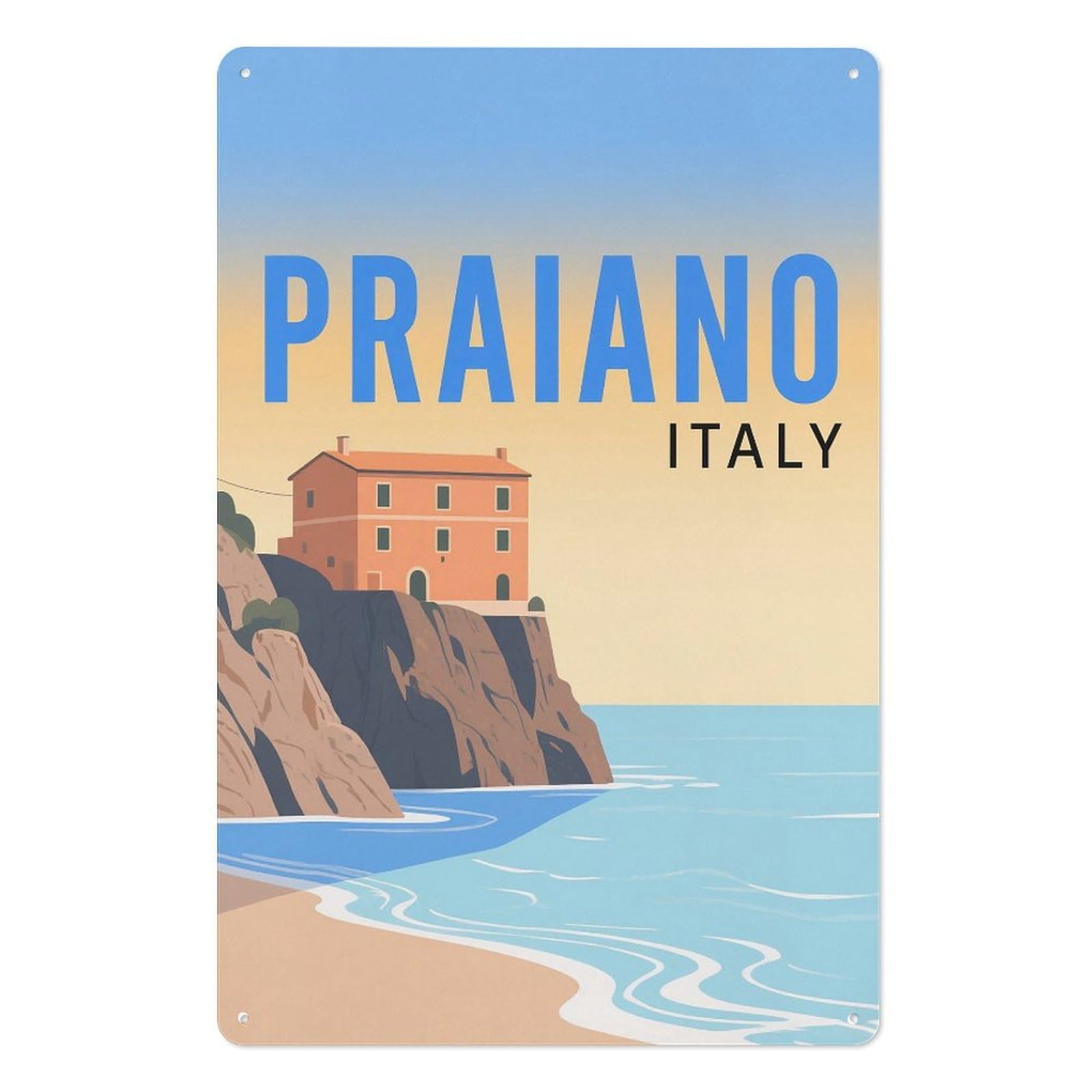 Praiano Italy Retro Design Tin Paintings Vintage Tin Sign 08x12inch(20x30cm) Wall Art for Home Office Bedroom Living Room Cafes Wall Decor