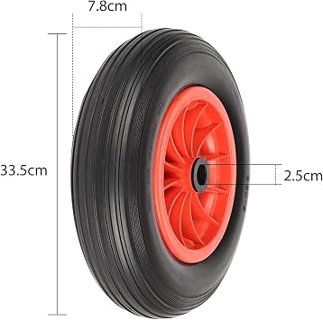 CROWNSHOP Wheelbarrow Wheel Replacement 14 3.50-8 PU Solid Puncture Red | Puncture Proof PU Wheelbarrow Tyre With Solid Design, Heavy Duty Replacement Wheel Garden Carts, Trolleys Barrows.