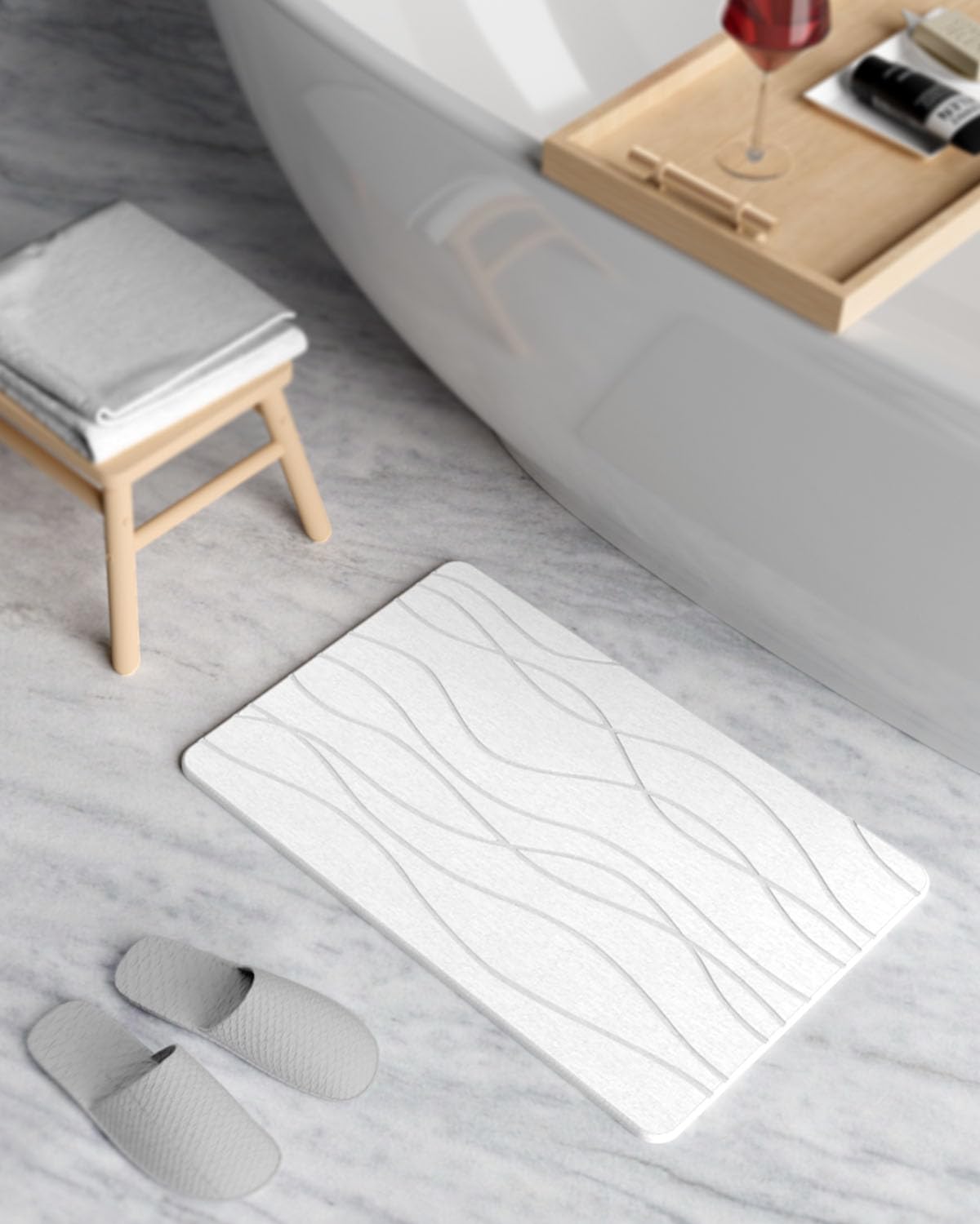 CSTDE Stone Bath Mat, Diatomaceous Earth Shower Mat, Non-Slip Quick Drying Bathroom Floor Mat, Super Absorbent Shower Mat Large, Easy to Clean 23.5" x 15.5"