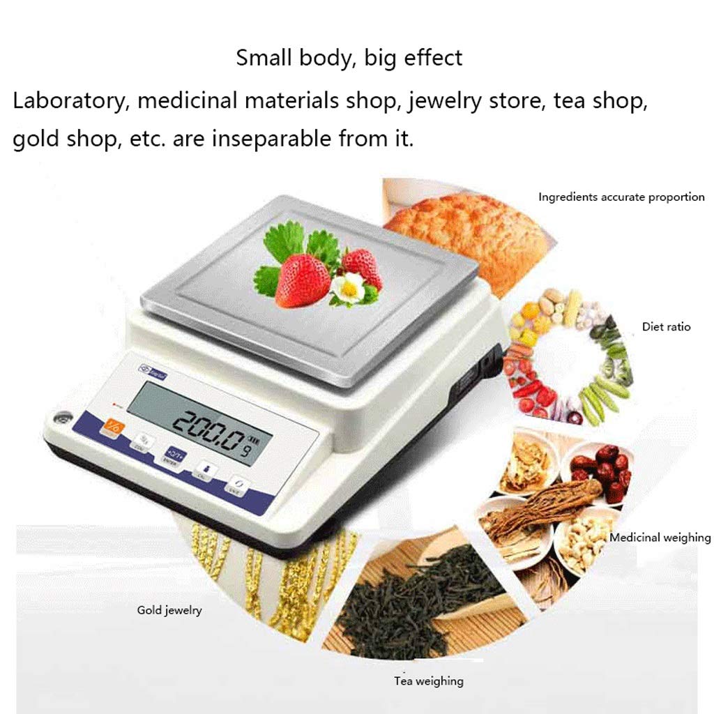 Elektroniczna waga, cyfrowa waga analityczna, precyzyjna waga laboratoryjna, podświetlany wyświetlacz LCD, stal nierdzewna (6100 g * 0,1 g)