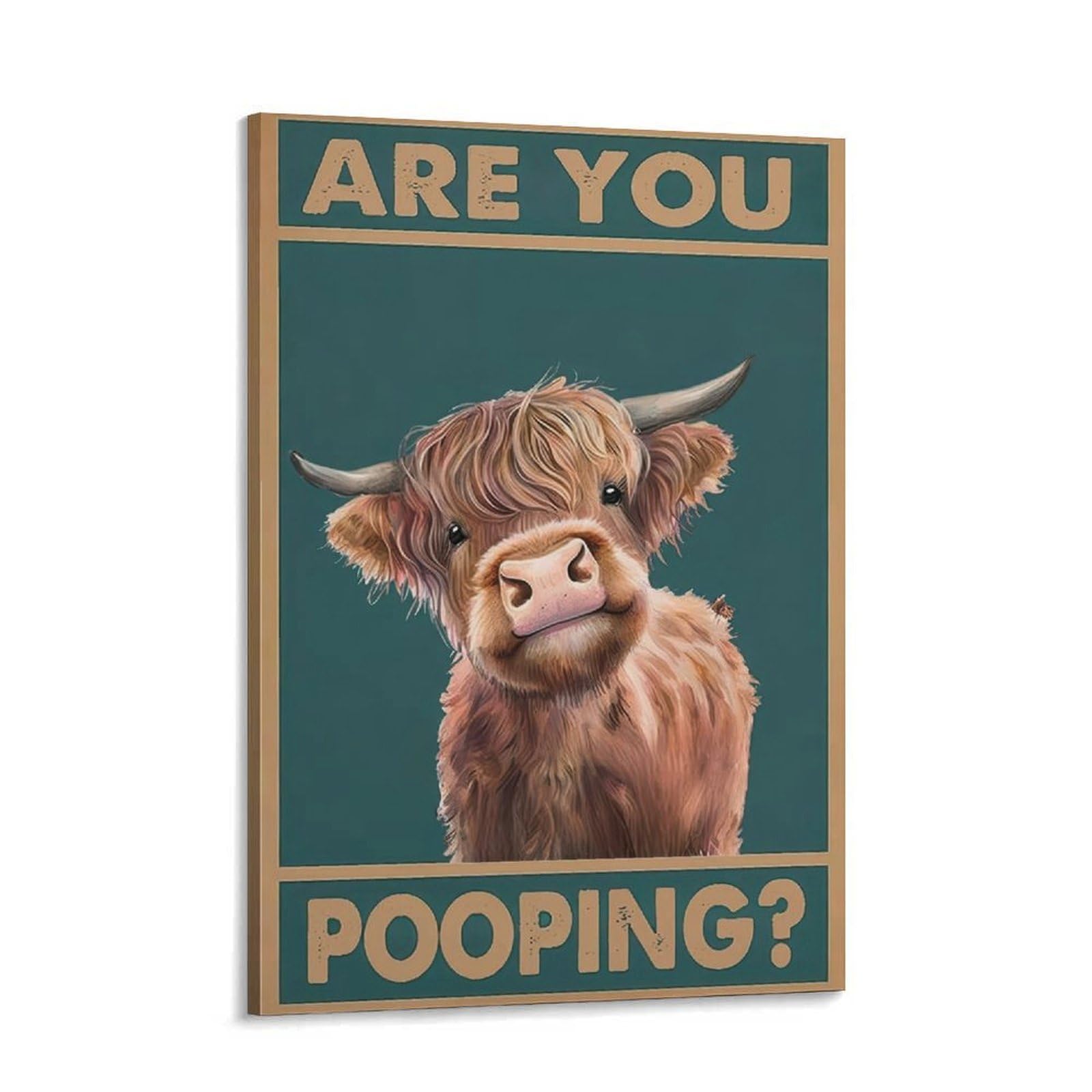 Luihg Frame-Style-8 Funny Animal Bathroom Poster Art Print Are You Pooping Cute Highland Cow Vintage Country Bathroom Western Wall Art Decor For Toilet Bedroom Living Room Retro Animal Aesthetic Wall Decor (4)