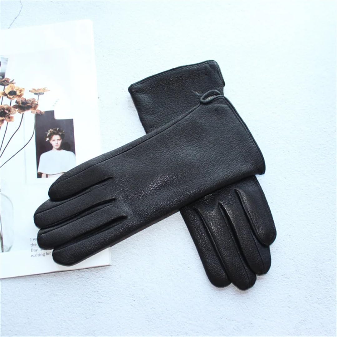 Gants de conduite en cuir avec doublure en polaire pour femme Noir