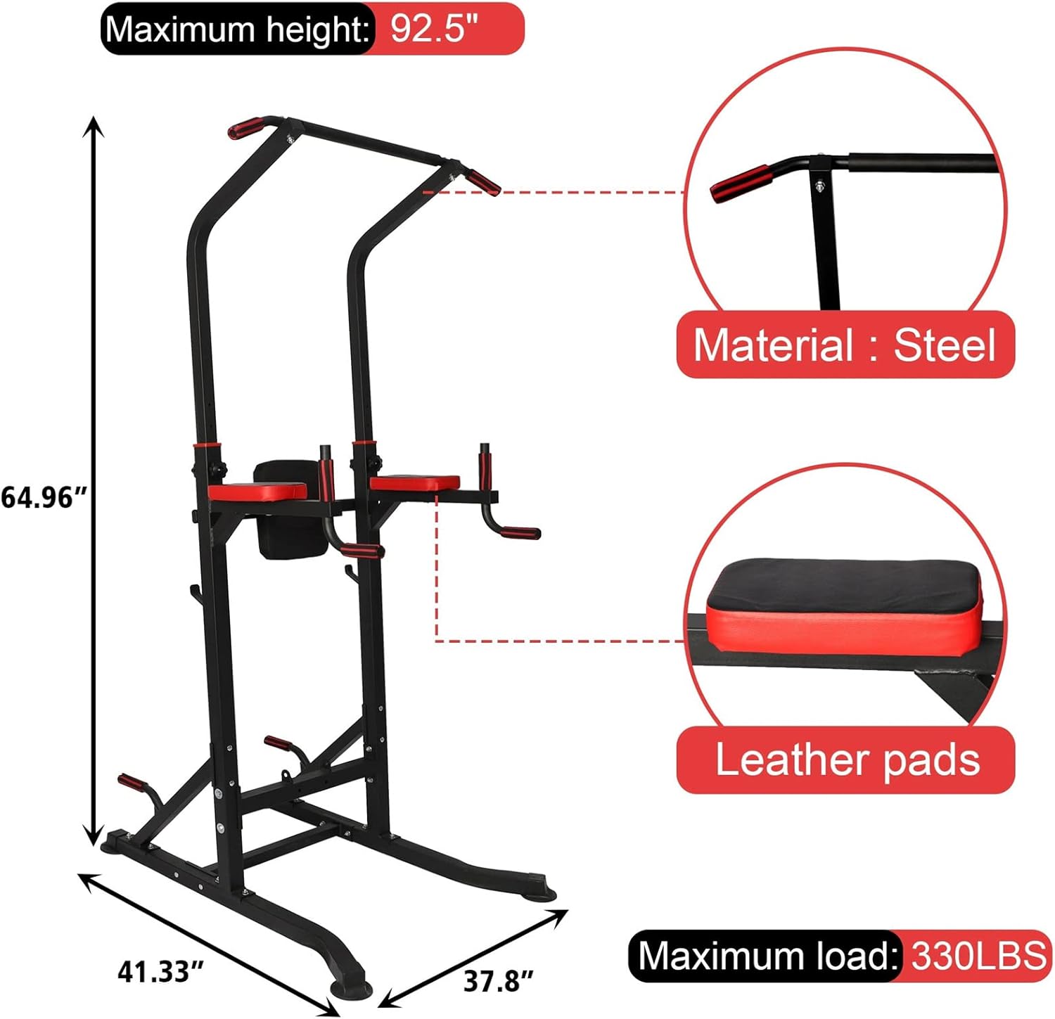 Power Tower Multi-Functional Pull Up Bar Dip Station Push Up Workout Exercise Equipment Height Adjustable Heavy Duty Strength Training Stand