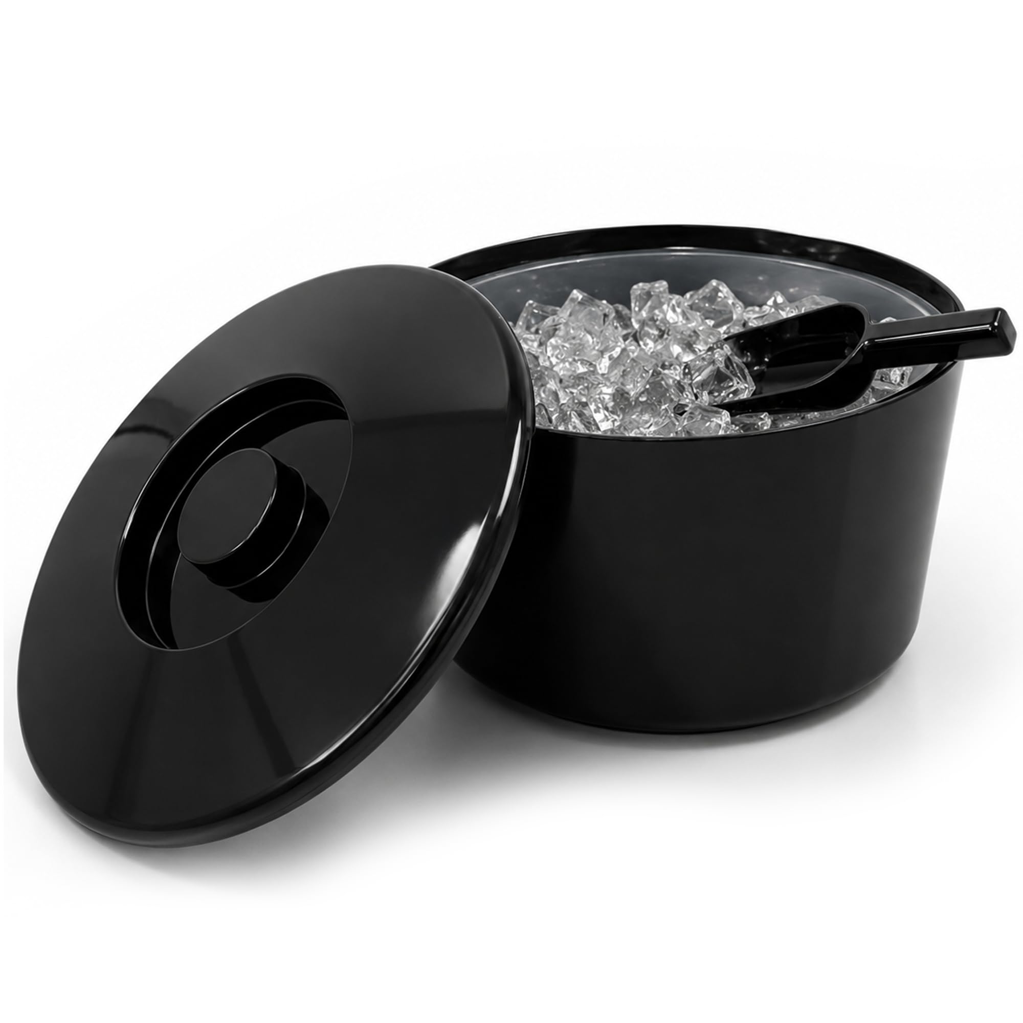 Chabrias Ltd Cubitera de 10 litros con Tapa y Rejilla de Drenaje Extraíble, Recipiente Grande de Plástico sin BPA para Hielo, Fiestas, Bar, Barbacoas y Eventos, Negro