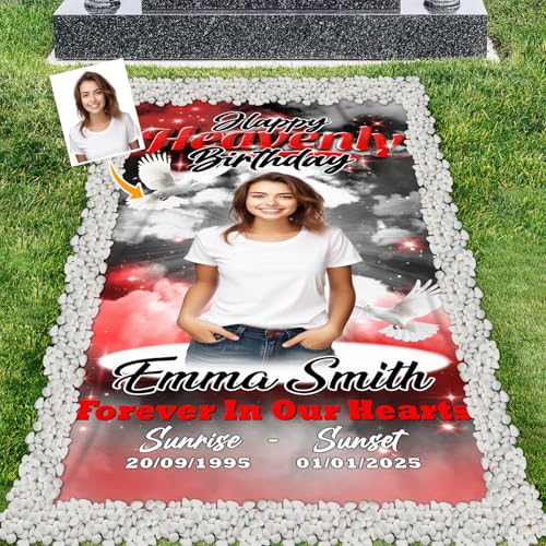 Custom Grave Blankets for Cemetery Memorial Grave Blanket Waterproof Sympathy Blankets in Loving Memory Sign Cemetery Grave Decor Funeral Blanket Keepsakes for Garden Loss of Loved One (Style #4)