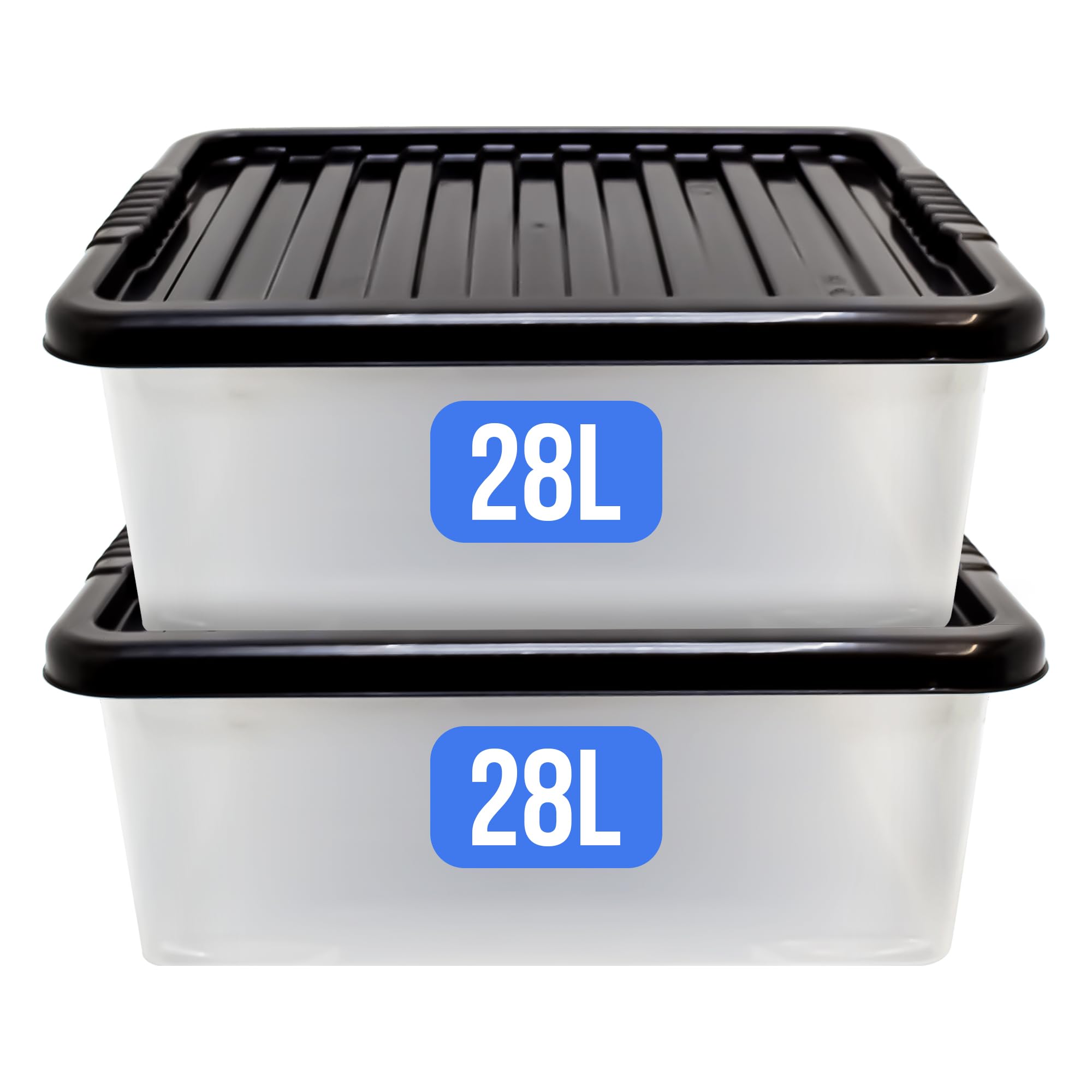 KMJ® 2 Pack-28L Under Bed Storage Box with Lid – Large Plastic Storage Box for Clothes, Shoes, Toys Etc.– Clear Underbed Storage Boxes with Lids – Stackable Storage Boxes Plastic