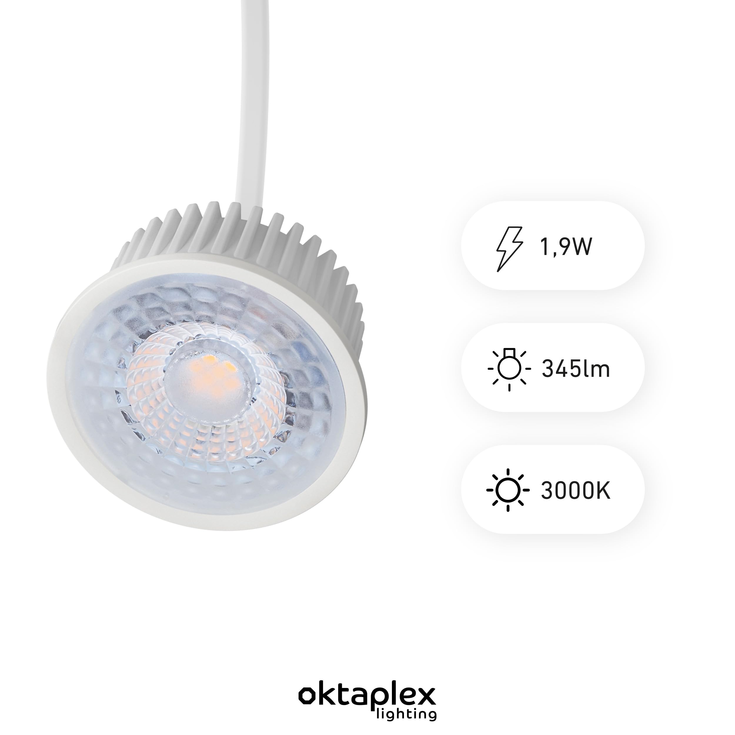 Oktaplex 9er Set Nizza LED Modul 230V superflach GU10 Ersatz Leuchtmittel | 23mm Einbautiefe, 1,9W, 3000K Warmweiss 345lm Deckenspots