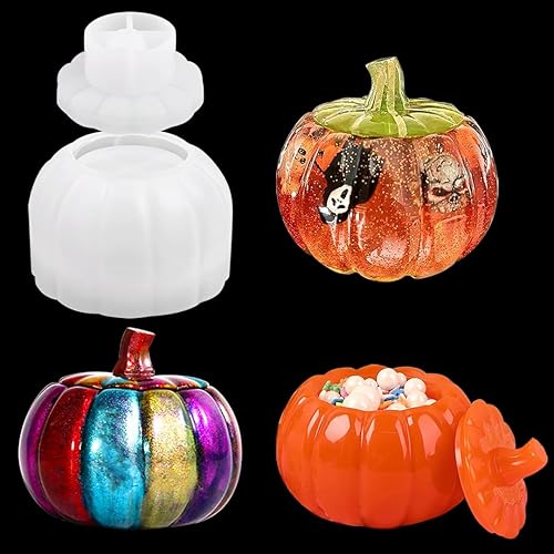 Zayookey Tarros de calabaza, molde de resina, caja de almacenamiento de Halloween, moldes de silicona, caja de joyería de calabaza, molde de