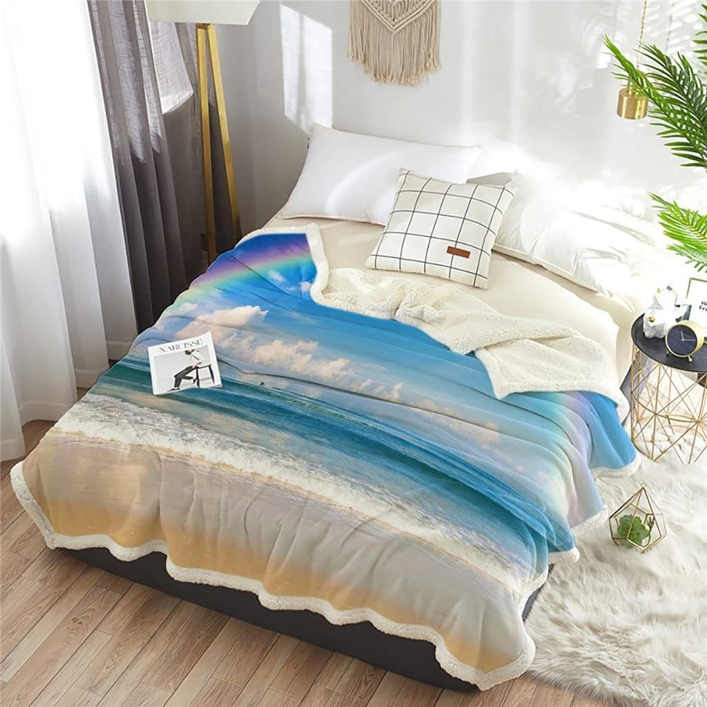 Beach Sky Sherpa Blanket Thick Velvet Flannel Bedspreads Office Nap Throw Sofa Cover Bedding