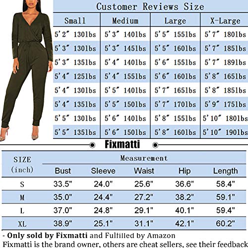 Fixmatti Women Long Sleeve V Neck 1PC Drawstring Jumpsuit Outfit Army Green S