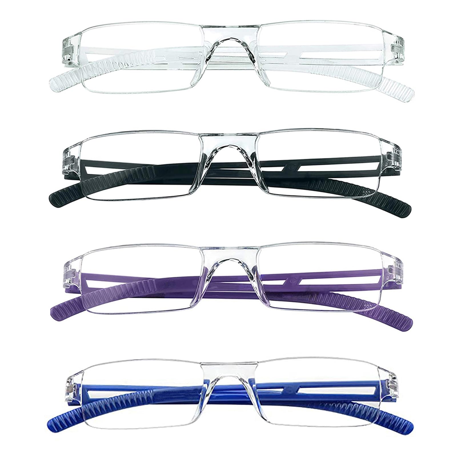 Hubeye 4 Pack Frameless Reading Glasses Ultralight Transparent Rimless Blue Light Blocking Computer Reader 1.50