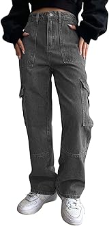GRECIILOOKSHigh Waist Jeans for Women – Wide Leg Straight Fit Denim | Baggy Cargo Style Casual Pants for Girls & Daily College Wear
