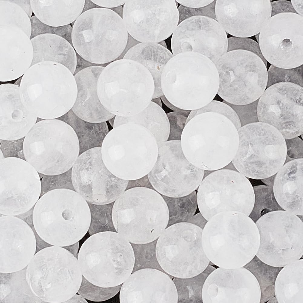PONABEADIY 1 Box 6MM 120PCS White Natural Jade Round Beads with Holes Gemstone Crystal Polished Stone Smooth Spacer Bead Bulk for Jewellery Making Earrings Bracelets Necklaces Decor DIY Craft Supply